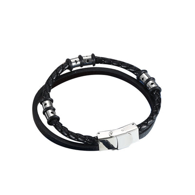 Pulsera de Pareja en Acero Inoxidable y Cuero Tejido - Image 23
