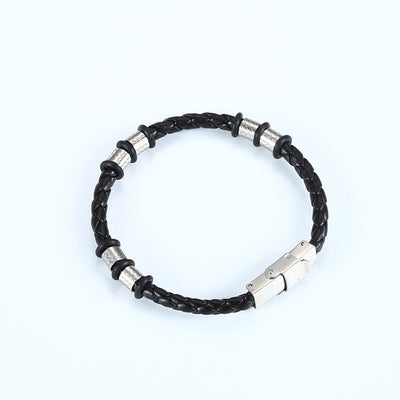 Pulsera de Pareja en Acero Inoxidable y Cuero Tejido - Image 24