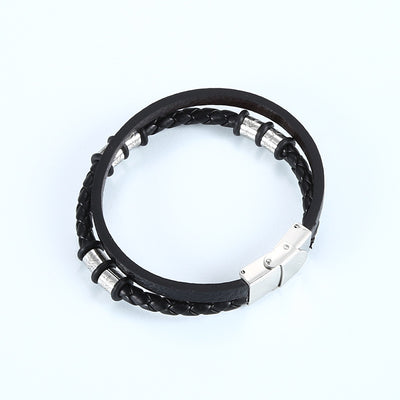 Pulsera de Pareja en Acero Inoxidable y Cuero Tejido - Image 26