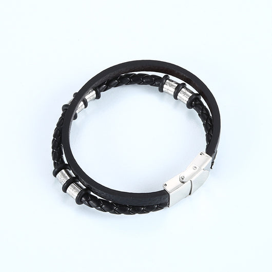 Pulsera de Pareja en Acero Inoxidable y Cuero Tejido - Image 26