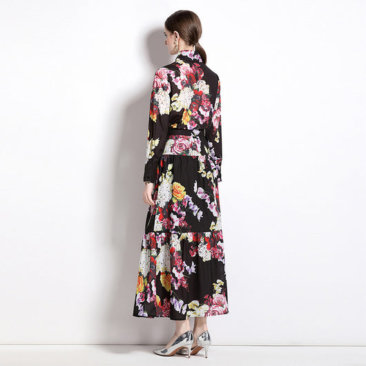 Conjunto Elegante Falda y Blusa Estampado Rosas Vintage - Image 8