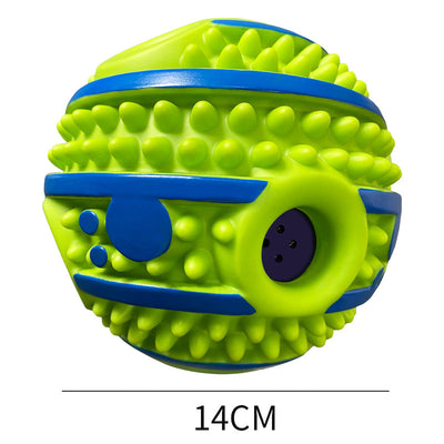 Yellow and green textured dog toy ball with food leakage holes, measuring 10cm in diameter. - Image 48