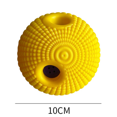 Yellow and green textured dog toy ball with food leakage holes, measuring 10cm in diameter. - Image 50