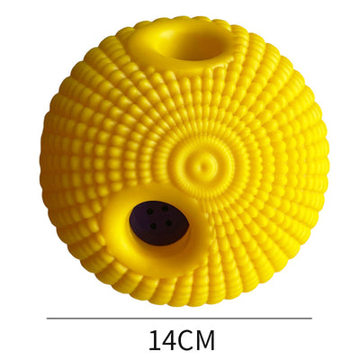 Yellow and green textured dog toy ball with food leakage holes, measuring 10cm in diameter. - Image 56