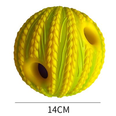 Yellow and green textured dog toy ball with food leakage holes, measuring 10cm in diameter. - Image 57
