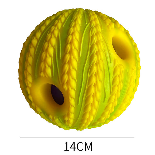 Yellow and green textured dog toy ball with food leakage holes, measuring 10cm in diameter. - Image 57