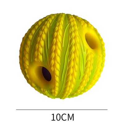 Yellow and green textured dog toy ball with food leakage holes, measuring 10cm in diameter. - Image 58