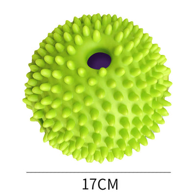 Yellow and green textured dog toy ball with food leakage holes, measuring 10cm in diameter. - Image 62