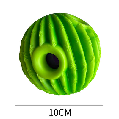 Yellow and green textured dog toy ball with food leakage holes, measuring 10cm in diameter. - Image 66