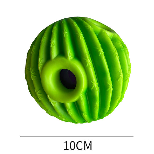 Yellow and green textured dog toy ball with food leakage holes, measuring 10cm in diameter. - Image 66