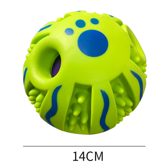 Yellow and green textured dog toy ball with food leakage holes, measuring 10cm in diameter. - Image 70