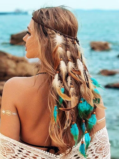 Diadema Bohemia de Plumas Bicolor - Accesorio Étnico para Cabello - Image 16