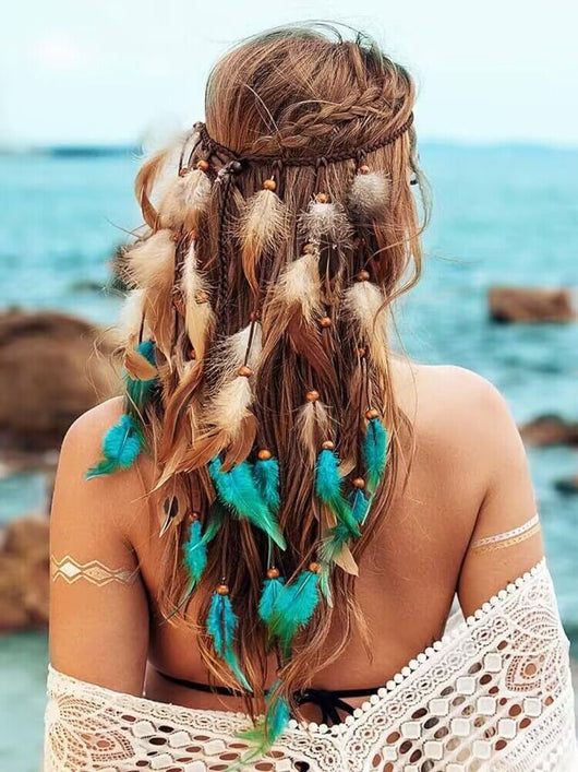 Diadema Bohemia de Plumas Bicolor - Accesorio Étnico para Cabello - Image 18