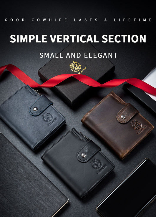 Billetera Vertical Corta de Cuero Genuino con Protección RFID - Estilo Retro Europeo - Image 24