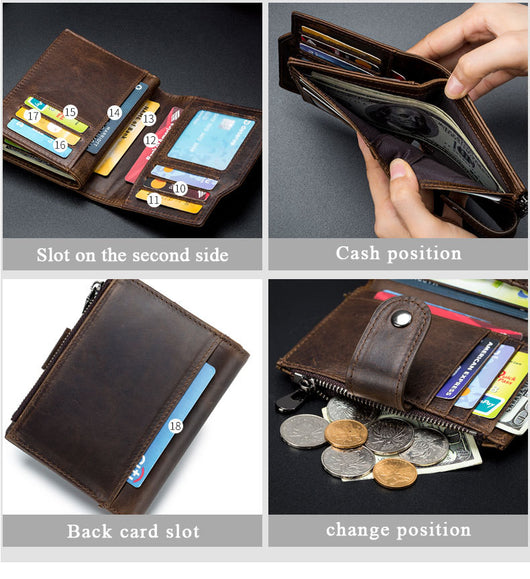 Billetera Vertical Corta de Cuero Genuino con Protección RFID - Estilo Retro Europeo - Image 28
