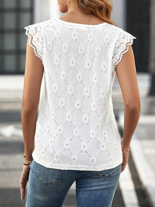Blusa Elegante con Cuello de Encaje y Mangas Cortas - Image 11