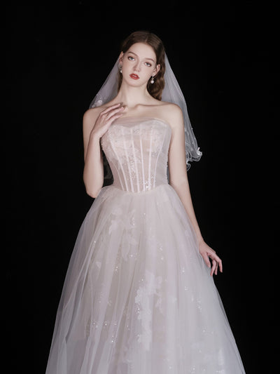 Vestido de Novia Blanco Elegante Escote Tubo con Tela Ligera - Image 15