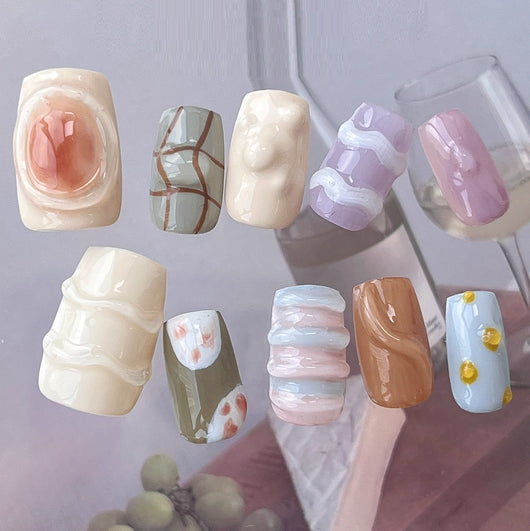 Uñas Postizas Artesanales Colores Verano - Protección Suave y Elegante - Image 11