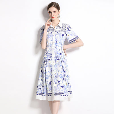 Vestido Estampado Cuello Slim Manga Corta Largo Medio - Image 11