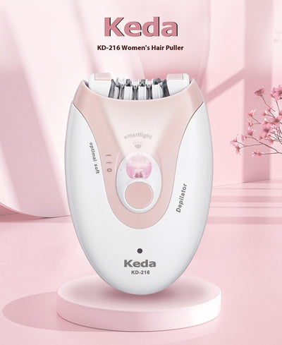Pink and white Keda KD-216 multifunctional epilator with 36-tooth blade, LED light, and USB charging. - Image 21