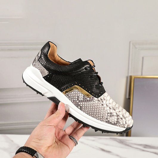 Tenis Estilo Británico Cabeza Redonda con Textura Piel de Serpiente Transpirable - Image 6