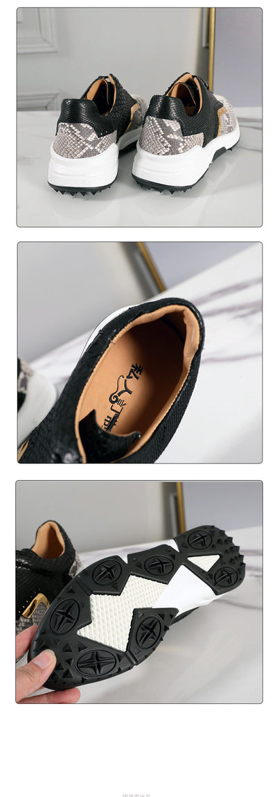Tenis Estilo Británico Cabeza Redonda con Textura Piel de Serpiente Transpirable - Image 8