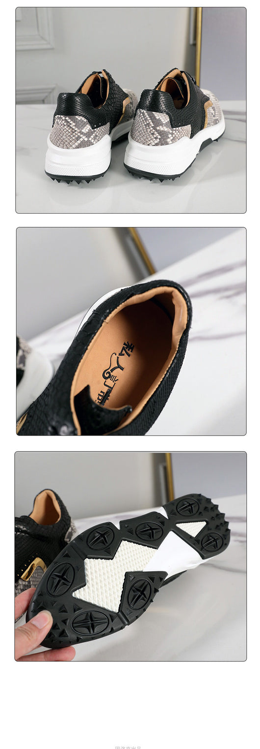 Tenis Estilo Británico Cabeza Redonda con Textura Piel de Serpiente Transpirable - Image 8