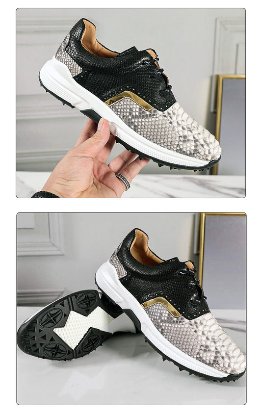 Tenis Estilo Británico Cabeza Redonda con Textura Piel de Serpiente Transpirable - Image 9
