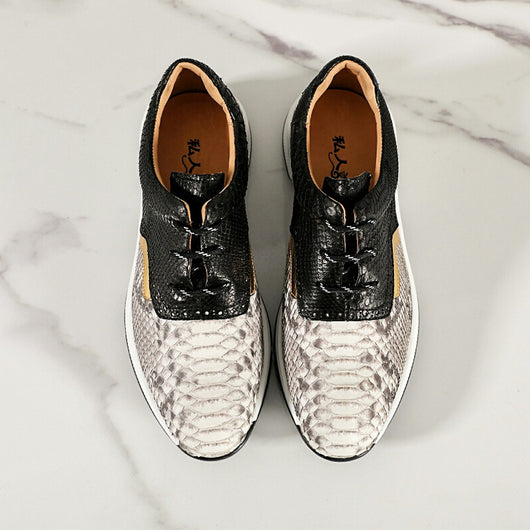 Tenis Estilo Británico Cabeza Redonda con Textura Piel de Serpiente Transpirable - Image 10