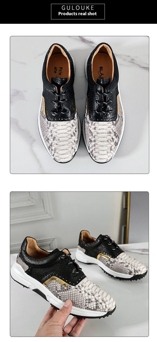 Tenis Estilo Británico Cabeza Redonda con Textura Piel de Serpiente Transpirable - Image 12