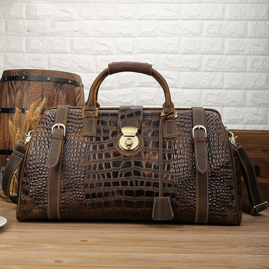 Bolsa de Viaje de Cuero con Patrón Europeo para Hombre - Image 6