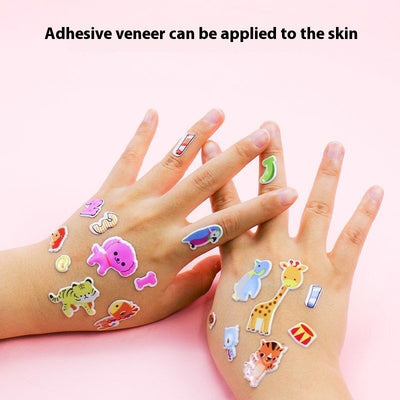 A hand holds a large stack of colorful 3D bubble stickers, with sheets featuring cars, vegetables, numbers, and animals. - Image 12