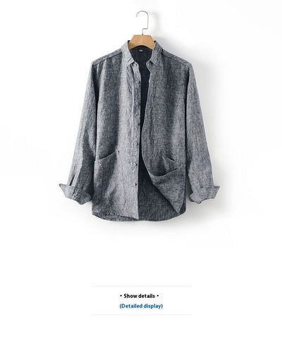 Camisa de Lino Suelta con Cuello Polo Manga Larga para Hombre - Image 14