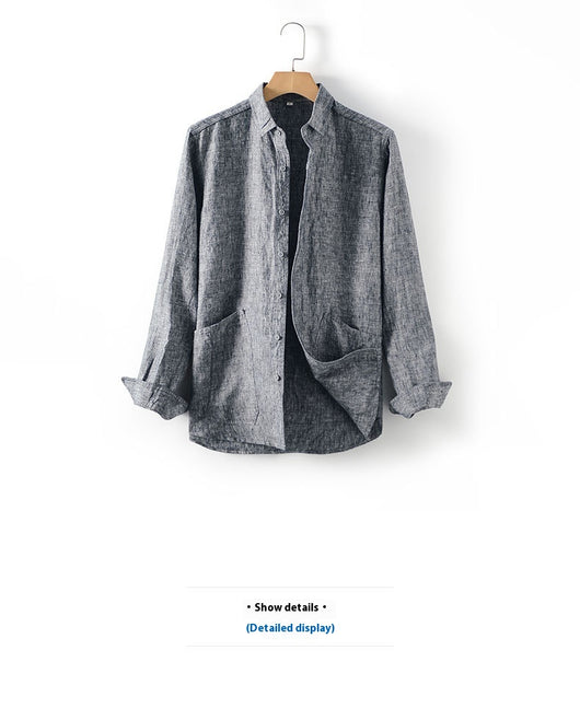 Camisa de Lino Suelta con Cuello Polo Manga Larga para Hombre - Image 14