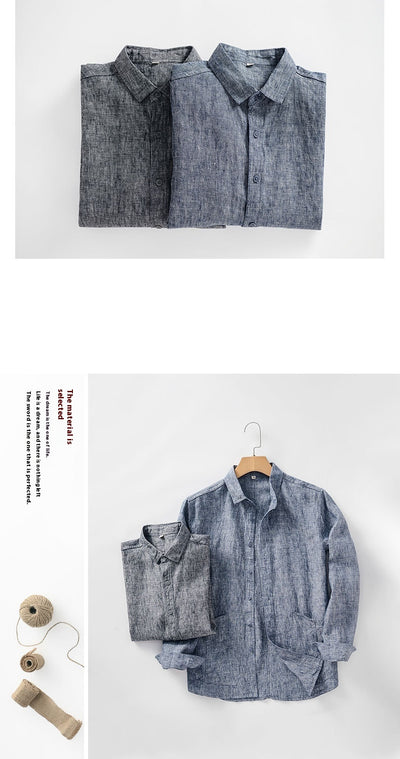 Camisa de Lino Suelta con Cuello Polo Manga Larga para Hombre - Image 15