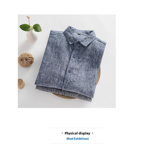 Camisa de Lino Suelta con Cuello Polo Manga Larga para Hombre - Image 16