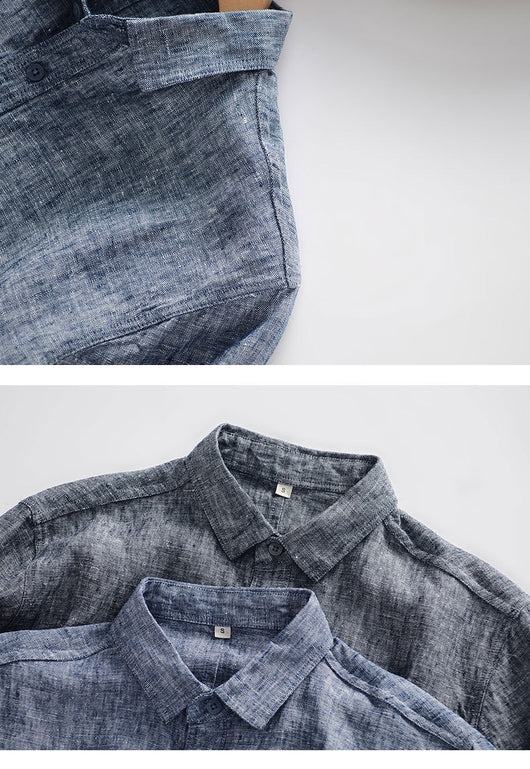 Camisa de Lino Suelta con Cuello Polo Manga Larga para Hombre - Image 17