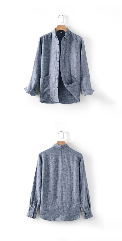 Camisa de Lino Suelta con Cuello Polo Manga Larga para Hombre - Image 18