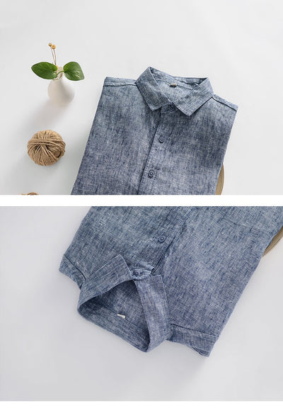 Camisa de Lino Suelta con Cuello Polo Manga Larga para Hombre - Image 22