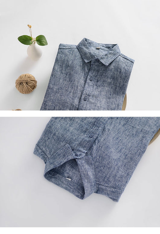 Camisa de Lino Suelta con Cuello Polo Manga Larga para Hombre - Image 22