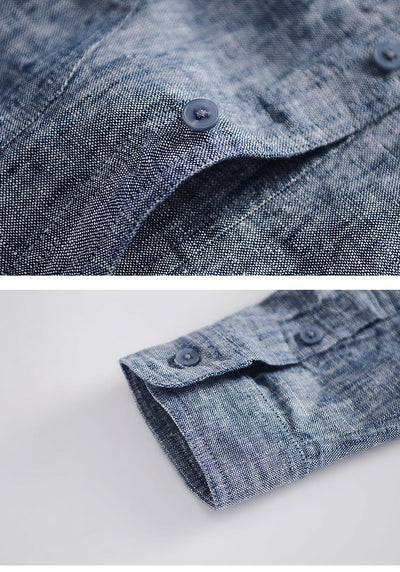 Camisa de Lino Suelta con Cuello Polo Manga Larga para Hombre - Image 24