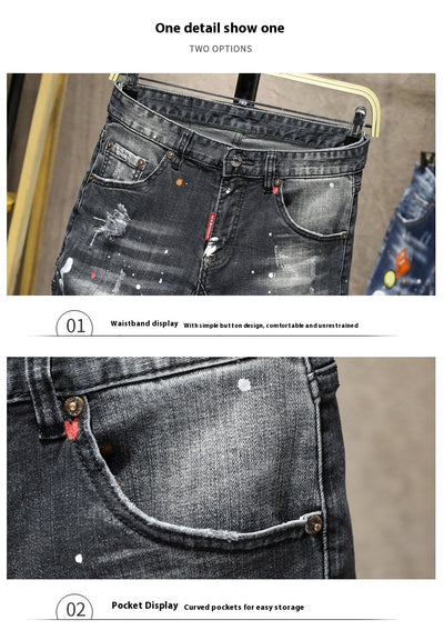 Jeans para Hombre con Parches Elásticos y Detalles Pintados a Mano - Image 8