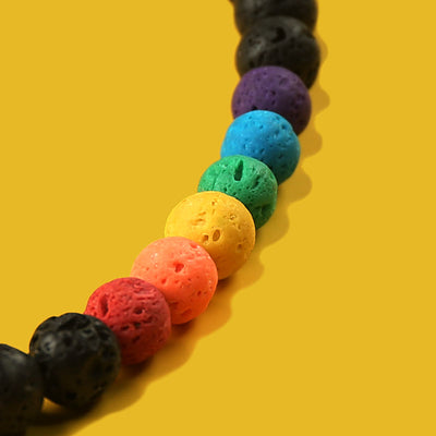 Pulsera de Piedra Volcánica Arcoíris Ajustable con Cuentas de Colores - Image 8