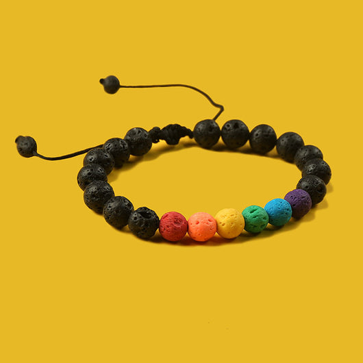 Pulsera de Piedra Volcánica Arcoíris Ajustable con Cuentas de Colores - Image 9