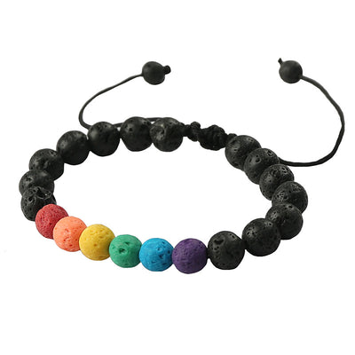 Pulsera de Piedra Volcánica Arcoíris Ajustable con Cuentas de Colores - Image 10