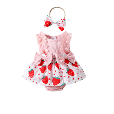 Enterizo Infantil Estampado Fresas con Moño sin Mangas para Verano - Image 12