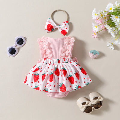 Enterizo Infantil Estampado Fresas con Moño sin Mangas para Verano - Image 13