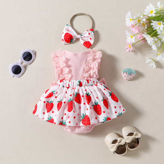 Enterizo Infantil Estampado Fresas con Moño sin Mangas para Verano - Image 13