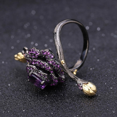 Anillo Ajustable de Plata con Amatista y Guirnalda de Rosas - Image 9