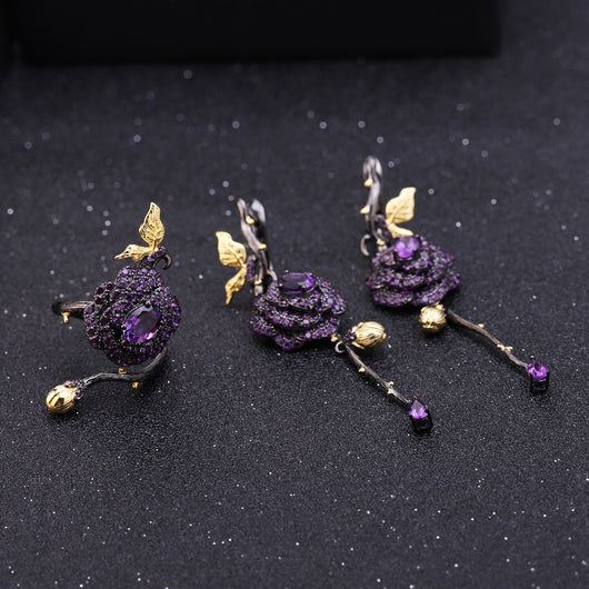 Anillo Ajustable de Plata con Amatista y Guirnalda de Rosas - Image 11